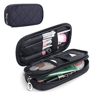MONSTINA Makeup Bag for Women With Mirror,Pouch Bag,Makeup Brush Bags Travel Kit Organizer Cosmetic Bag (Black)