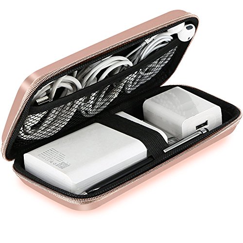 Shockproof Carring Case, iMangoo Hard Protective EVA Case Impact Resistant Travel Power Bank Pouch Bag USB Cable Organizer Sleeve Pocket Accessory Earphone Pouch Smooth Coating Zipper Wallet Rose Gold