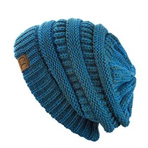 C.C Trendy Warm Chunky Soft Stretch Cable Knit Beanie Skully (2 Tone Blue/Teal)