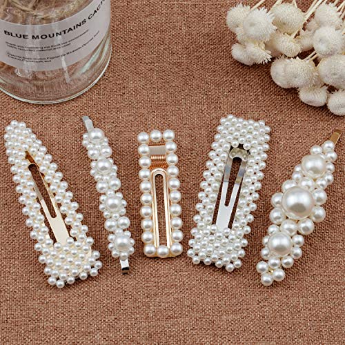Warmfits Pearl Hair Clips Fashion Trendy Pearl Hair Accessories Gift for Women Girls - 5pcs Elegant Hair Styling Pearl Hair Pins Bridal Hair Barrettes for Wedding, Party and Daily Wearing (White)
